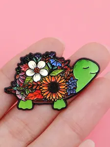 Flower Turtle Enamel Pin Brooch Lapel Badge Backpack Emblem, Elegant Zinc Alloy Material, New Trend Fashion Accessory, Durable Metal Pins
