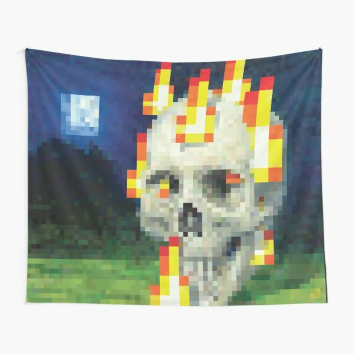 Skull in Flames Cotton Digital Print Tapestry - 60"x40" Handmade Lightweight Wall Art, Durable Cotton for Daily Use, Vivid Color Hold, Wall Art + Picnic Cloth, Home Decor, Birthday Gift Ideas