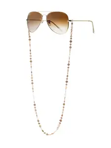 Ettika Real Aces Eyeglass Chain with Round Sunglasses Gold Tone Plated 31 Inches Adjustable Rubber Connector Charms Beads