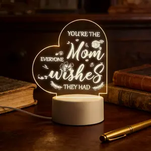 You're The Mom Everyone Wishes They Had Heart Shaped 2D Acrylic LED Night Light, Warm White USB Powered Bedside Desk Lamp, Best Mother's Day Birthday Gift for Mom, Bedroom Living Room Home Decor Nightlight