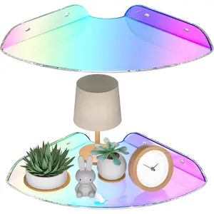 Corner Shelf Wall Mount Set – 2-Pack Iridescent Acrylic Floating Shelves For Bathroom Kitchen Bedroom Living Room Office