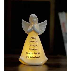 Ceramic Praying Angel Figurine   for Loved Ones  Angel Night Light 7" H