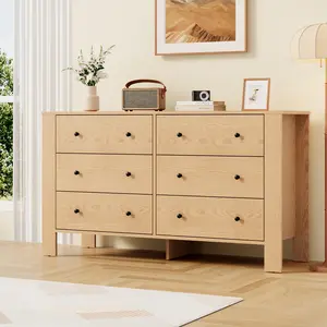 6-Drawer Dresser – Spacious Storage, Smooth Glide Drawers, Durable Oak Furniture Frame with Designer Finish for Bedroom, Nursery & Entryway