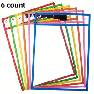 Reusable Dry Erase Pocket Case, 6 Counts Clear Plastic Sheet Protectors with Rings, Paper Storage Case for Lesson Planning & Note Taking, Classroom Supplies