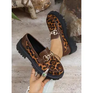 Women's Fashion Leopard Print Slip on Loafers, Casual Comfortable Round Toe Loafers for Daily Wear, Female All-match Shoes for Fall & Winter