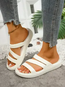 Women's Metal Buckle Flip Flops, Hollow Out Totem Design, Casual Beach Sandals, Comfortable Flat Sole, All-Season Footwear, EVA Sandal