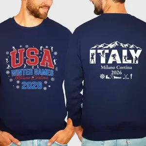 [Sale Up To 50%] 2026 Italy Winter Sports Sweatshirt, Milan & Cortina Ski Trip Gift, Italian Alps Snowboard Crewneck, Winter Games Fan Apparel, Souvenir streetwear graphic tee
