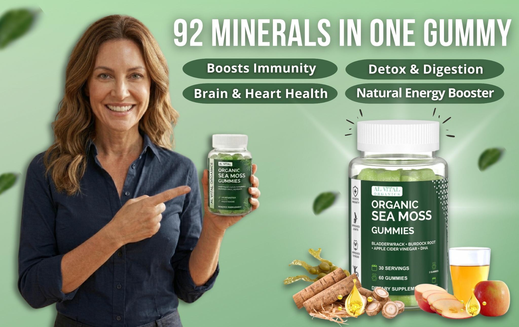 Al Vital Organics Sea Moss Gummies | Organic Natural Superfood | Essential Vitamins & Minerals | US-Made Dietary Supplement | 60 Gummies Al Vital Organics Sea Moss Gummies | Organic Natural Superfood | Essential Vitamins & Minerals | US-Made Dietary Supplement | 60 Gummies