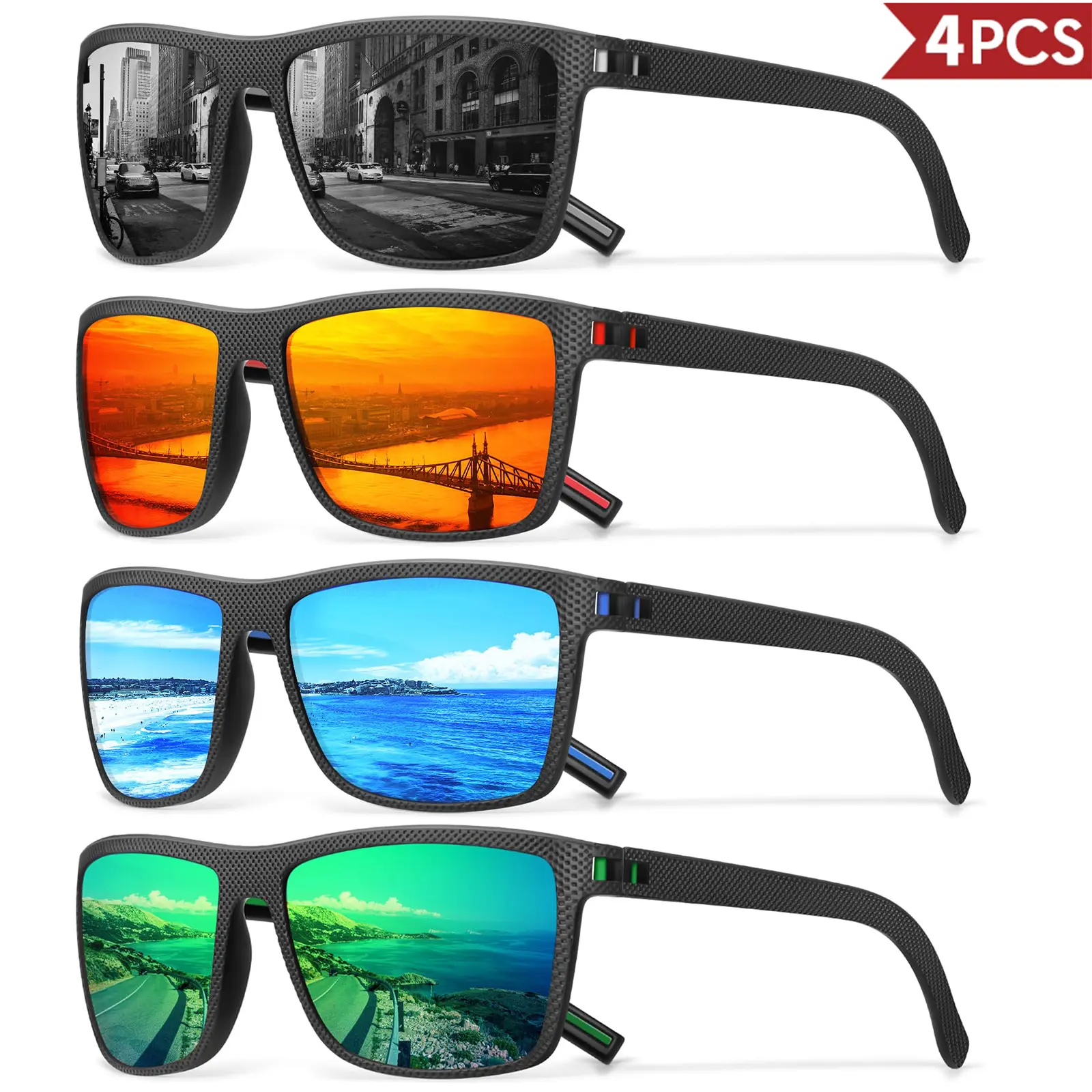 Unisex Polarized Sunglasses, 3/4 Pack New Designer Box UV400 Colorful Glasses for Driving, Outdoor Sports, Ideal Festival Gift (Sports & Outdoor Gear), High Quality Sunglasses, Trendy Sporty Sunglasses