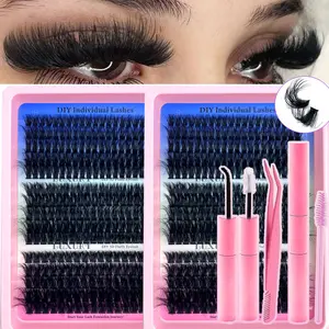 60D/80D/100D Volume DIY Lash Clusters Kit - Soft Fluffy Long-Lasting Lashes with Lash Bond And Seal & Tweezer for Beginners Easy At-Home Application - Vegan Eyelash Set