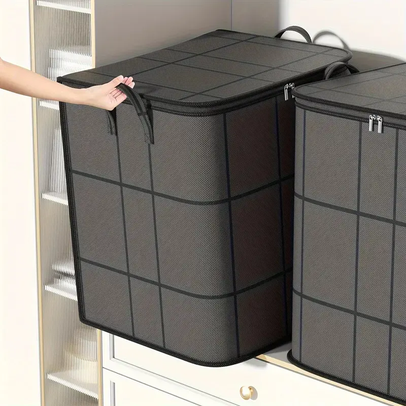 [Foldable Storage Bag] 1 Pack Extra Large Thickened Foldable Clothes Storage Bag | Dustproof and Moisture Resistant Moving Bag with Double Zipper and Handle for Household Large Capacity Clothes Quilt Comforters Bedding Blankets Storage, Und
