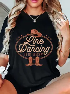 100% Cotton Unisex Line Dancing Is My Therapy Country Music Line Dancer T-Shirt Casual Top