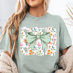 Comfort Colors Floral Coquette Bow Shirt, Watercolor Floral, Floral Bow Coquette Bow Preppy Floral Shirt, Spring Summer Girly Floral