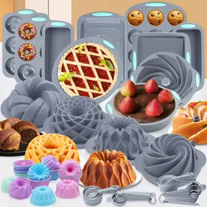 72/51/21 Pieces, Silicone Bakeware Set, Nonstick Baking Pans Set, Easy Release Oven Silicone Pan For Kitchen With Cake Pans, Loaf Pans, Baking Cups, Measuring Cups And Spoons Set, Birthday gifts, New Year gifts, Valentine's Day gifts Bakeware