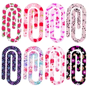 Jumbo 20pcs Different Mix Acrylic Paper Clips for Teacher /Friends Appreciation Gift 4 Inch Paperclip Bookmark Gift Set- Flowers, Leopard Prints, Strawberries, Animals, Cherries, Fruits, Love Hearts, Smile Faces, Pencils or Other Random Cartoon Design Etc
