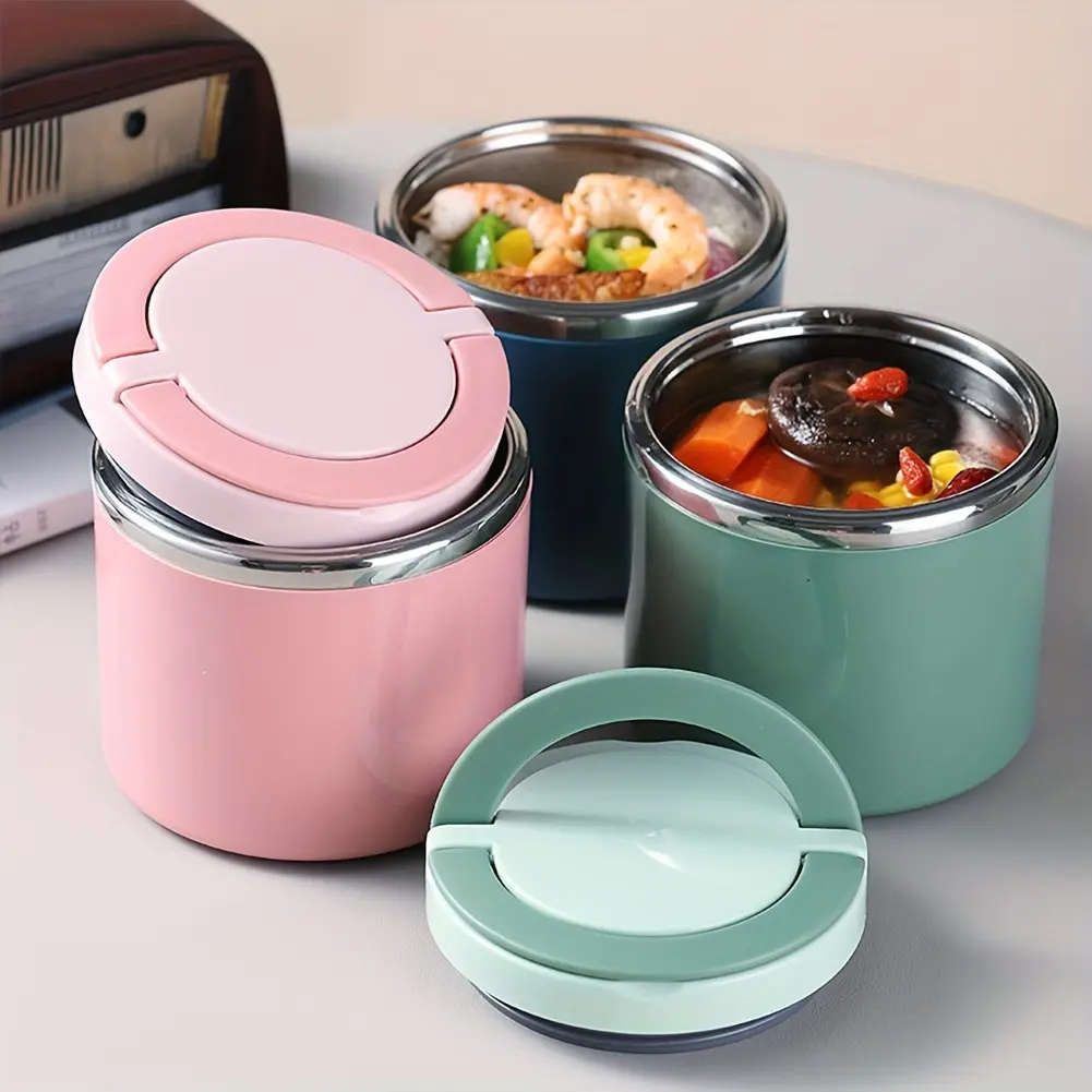Stainless Steel Lunch Box with Handle - Leakproof Stackable Design, Heat & Cold Insulation for Office, School, Camping, Picnic - Pink/ Blue/ Turquoise - Modern Thermal Lunch Container, Portable Bento Box, Ideal Gift & Back To School Essential