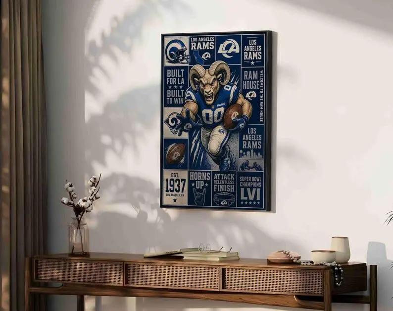 Los Angeles Ramss Vintage Wall Art, Ramss Poster Print, Football Fan Poster, NFL Inspired Wall Decor, Sports Art, Man Cave Decor - Unframed