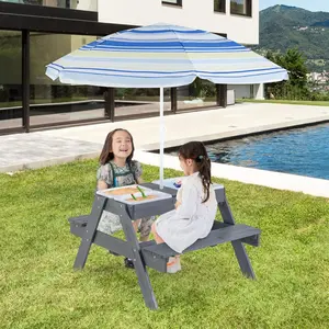 Costzo Sand & Water Table w/Height Adjustable Umbrella, Play Boxes,Removable Tabletop,Indoor & Outdoor, Sand & Water Table for Garden, Backyard, Patio
