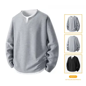 Color Block Waffle Knit Sweatshirt - Fake Two-Piece Pullover, Loose Fit for Daily Casual & Outings Knitwear Menswear fall outfits polyester fit streetwear fall outfit 2000s  tiktok shop deals c Plain Stylish tiktok shop deals tiktok shop shop tiktok store
