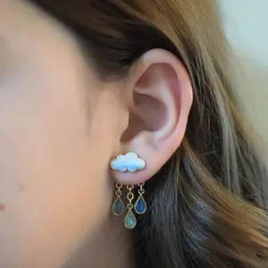 Cute Rainy Cloud Earrings Drop Oil Ear Jewelry Tassel Earrings Creative Gift For Women Girls