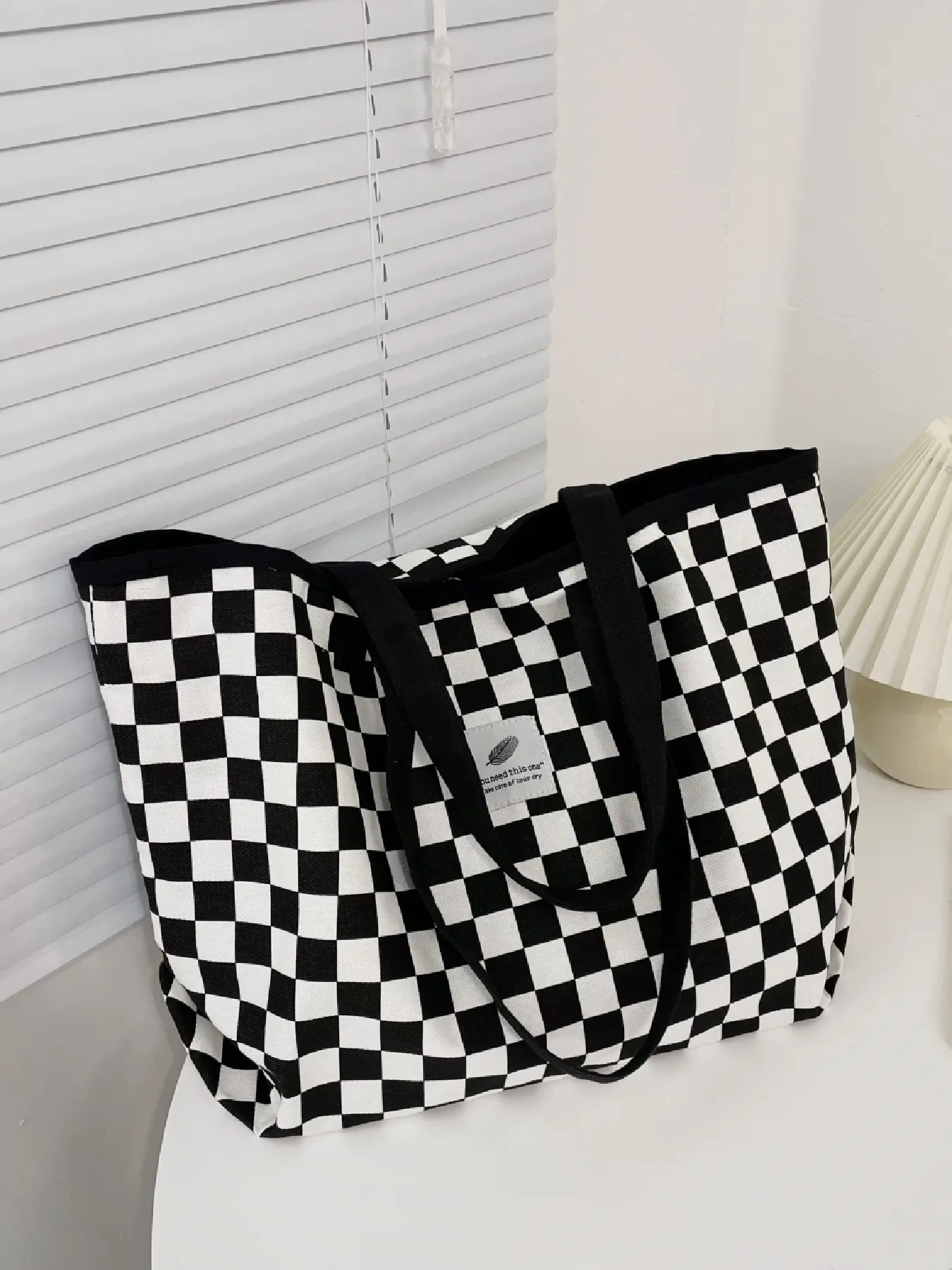 Korean Style Versatile Large Capacity Plaid Letter Decorated Tote Bag, Handheld Shoulder Strap, Perfect for Daily Use
