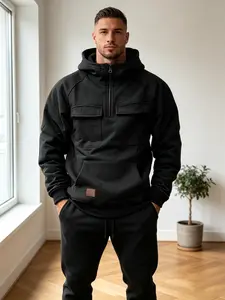 black Cargo Hoodies For Men Tactical Sweatshirt Quarter ZipCargo Pullover Hoodies Workout Gym Men Fashion OutdoorHoodies, Man sweatshirts, Cargo Hoodies, hooded collar Casual Pocket Tops