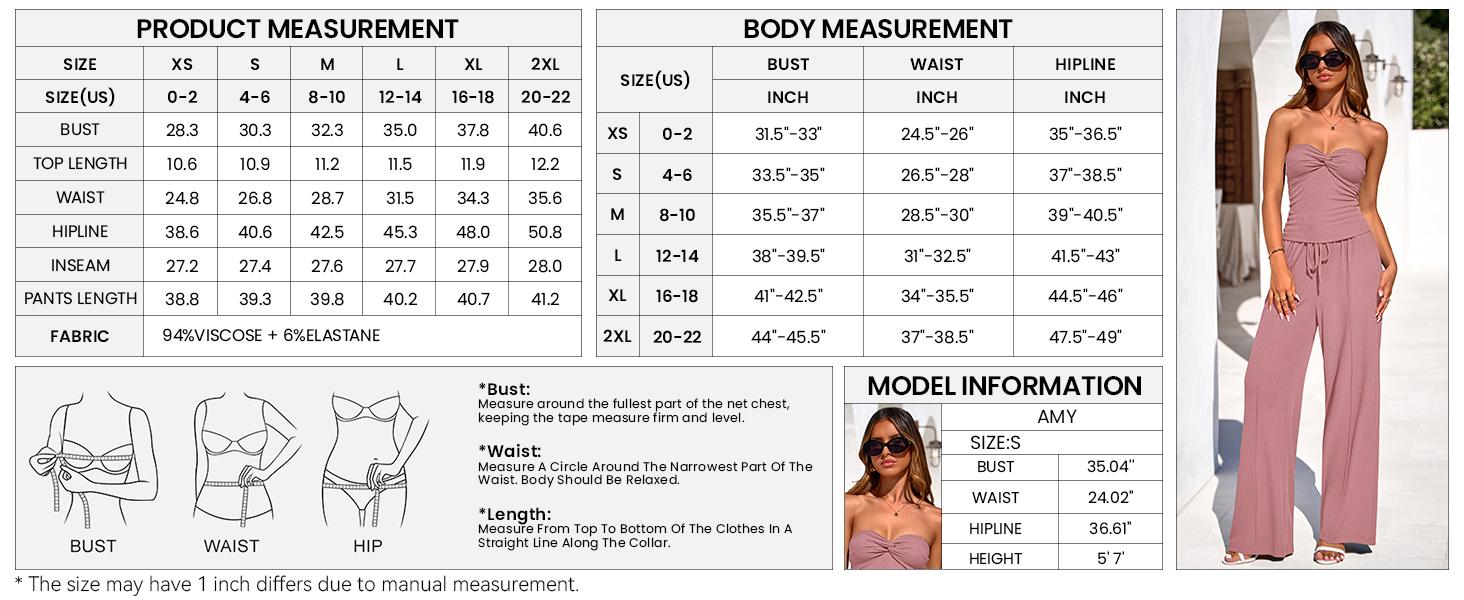 BTFBM Two-Piece Sets For Women Summer Ribbed Strapless Twist Knot Tube Top Pants Set Casual 2026 Beach Vacation Outfits