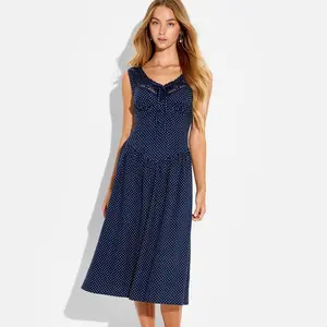 Women's Button-Front Lace Midi Dress - Wild Fable Navy Blue Polka Dots XS