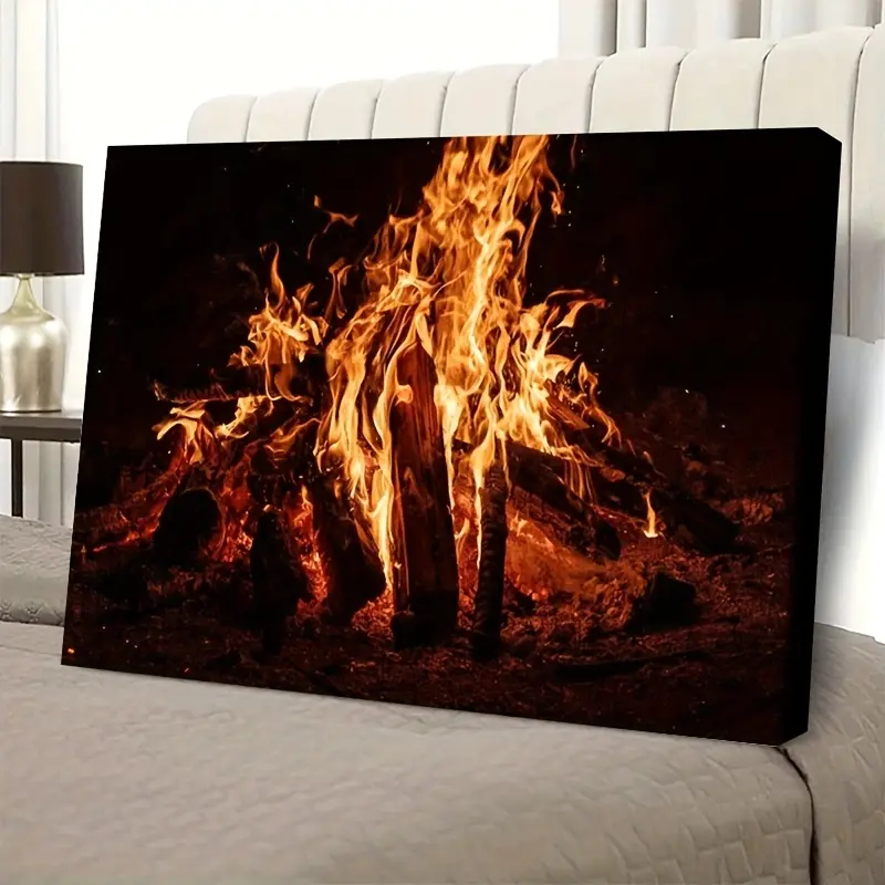 1pc High Quality Canvas Wrapping Wooden Poster, Bonfire High Quality Poster  Christmas Easter Holiday Party Decoration Valentine'S Day, For Room Decor, Rustic Farmhouse Decor, Bedroom Decor, Easter Valentines Decorations For Home