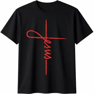 Menswear Cotton Short-Sleeve Jesus Cross T-Shirt - Faith-Empowering Top for Men, Women's Matching Option