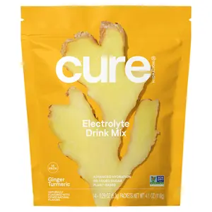 Cure Hydration Hydrating Electrolyte Mix, Ginger Turmeric, 14 Packets, 0.29 oz (8.3 g) Each | HSA/FSA Eligible