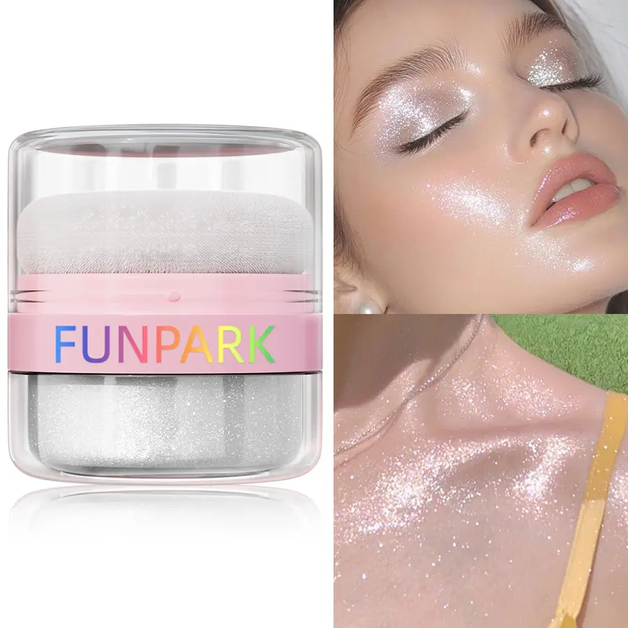 Party Glitter Glowy Highlighter Powder, 1 box Long-Lasting Glow Finish Shimmer Makeup, Self-Stick Sparkle Sheets for Face Body Hair Lip Gloss