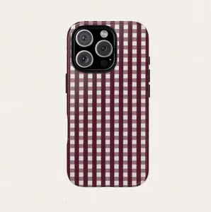iPhone 17 Pro Max Case, Burgundy Gingham Plaid Phone Case, Vintage Retro Checkered Pattern Protective Cover,Case for iPhone