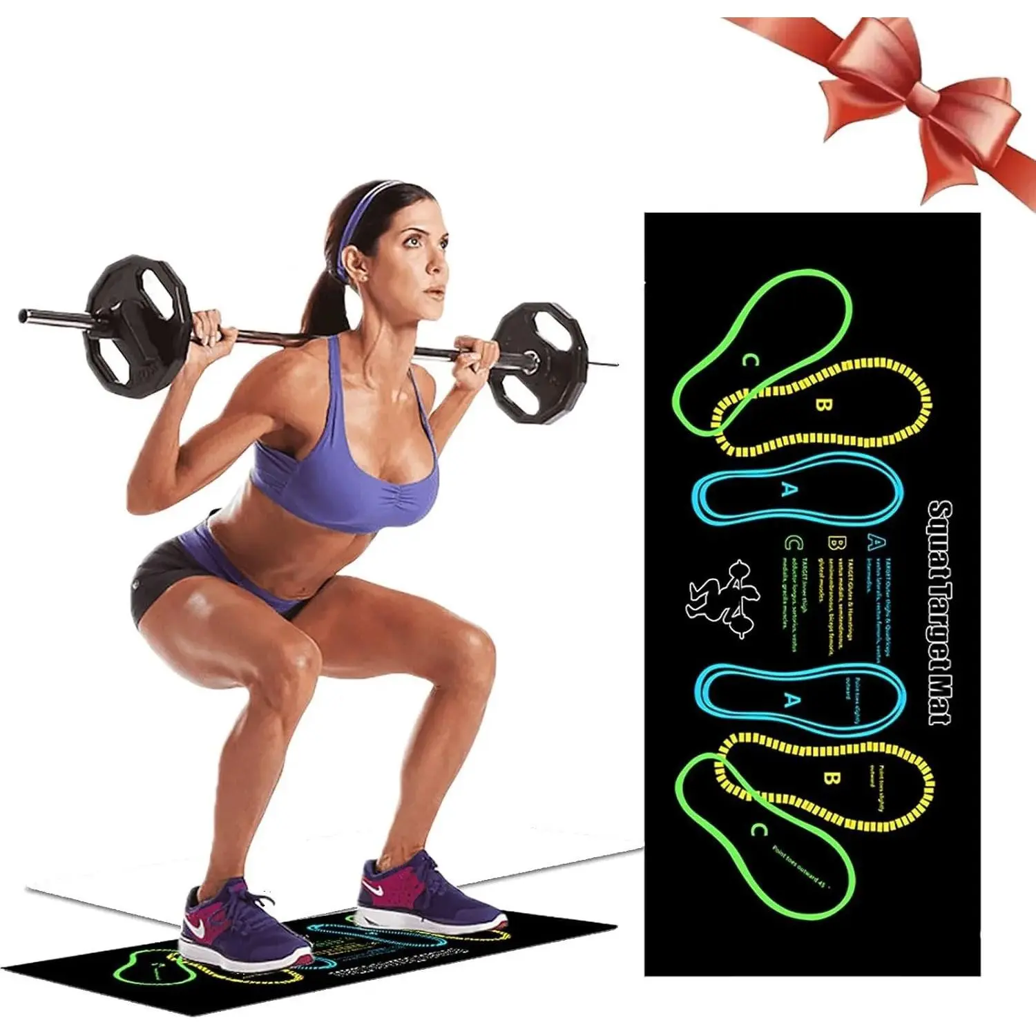 Squat Guide Mat - Squat Auxiliary Training Mat | Easy to Clean Squat Step Positions Knee Mat, Enhanced Training Safety Squat Foot Placement Mat, Workout Mat Squats Leg Muscle Targeting