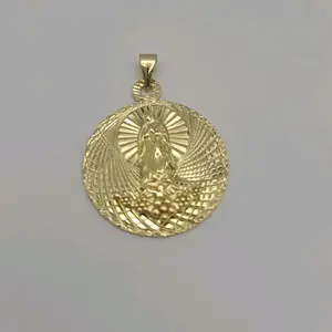 VIRGIN MARY new style  Pendant only NO CHAIN gold-plated round pendant with flowers