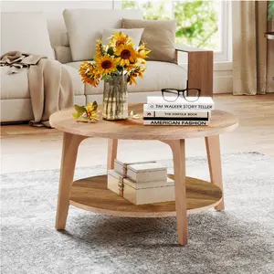Round Coffee Table, 2 Tier Coffee Table with Storage, for Living Room，Honey Brown