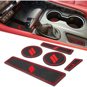 Cup Holder Inserts for Dodge Durango Accessories 2021 2022 2023 2024 2025 Center Console Mat Custom Fit Silicone Cup Liners Pads Interior Decoration (5pcs/Set, Red)