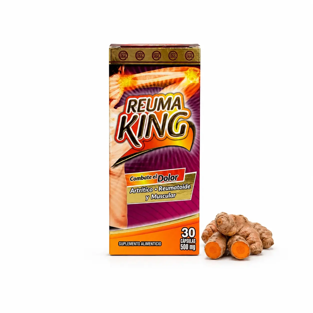 Reuma King Cúrcuma 30 Cápsulas 500mg, Dietary Supplement with Turmeric, Ginger, Nettle, Magnesium, Calcium, Omega 3 and MSM, Natural Ingredient Capsule Product