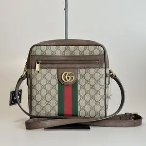Pre-owned GUCCI Coated Canvas & Calfskin Shoulder Bag Ophidia Small Ebony & Multicolor Monogram 29795246