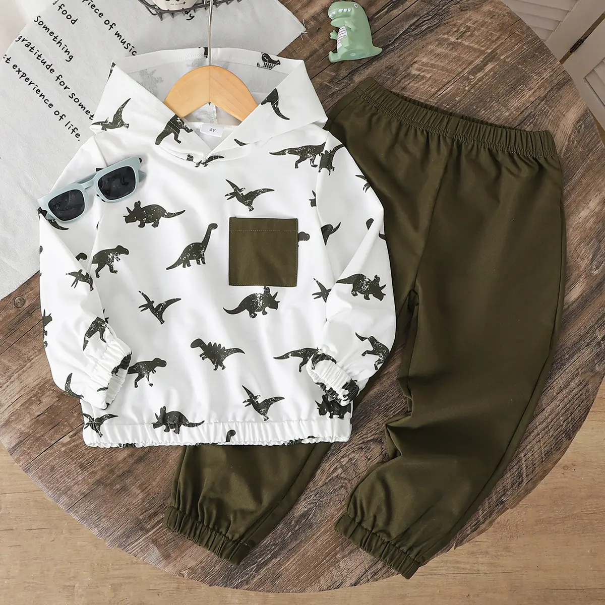 Ready Stock Cool Dinosaur Hoodie Set for 4-7Y Boys Allover Dino Print Top + Jogger Pants 2Pcs Spring Fall Clothing Set 12508055