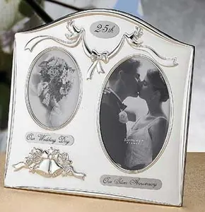 Lawrence Frames  Lawrence Frames Satin Silver & Brass Plated 2 Opening Picture Frame - 25th Anniversary Design