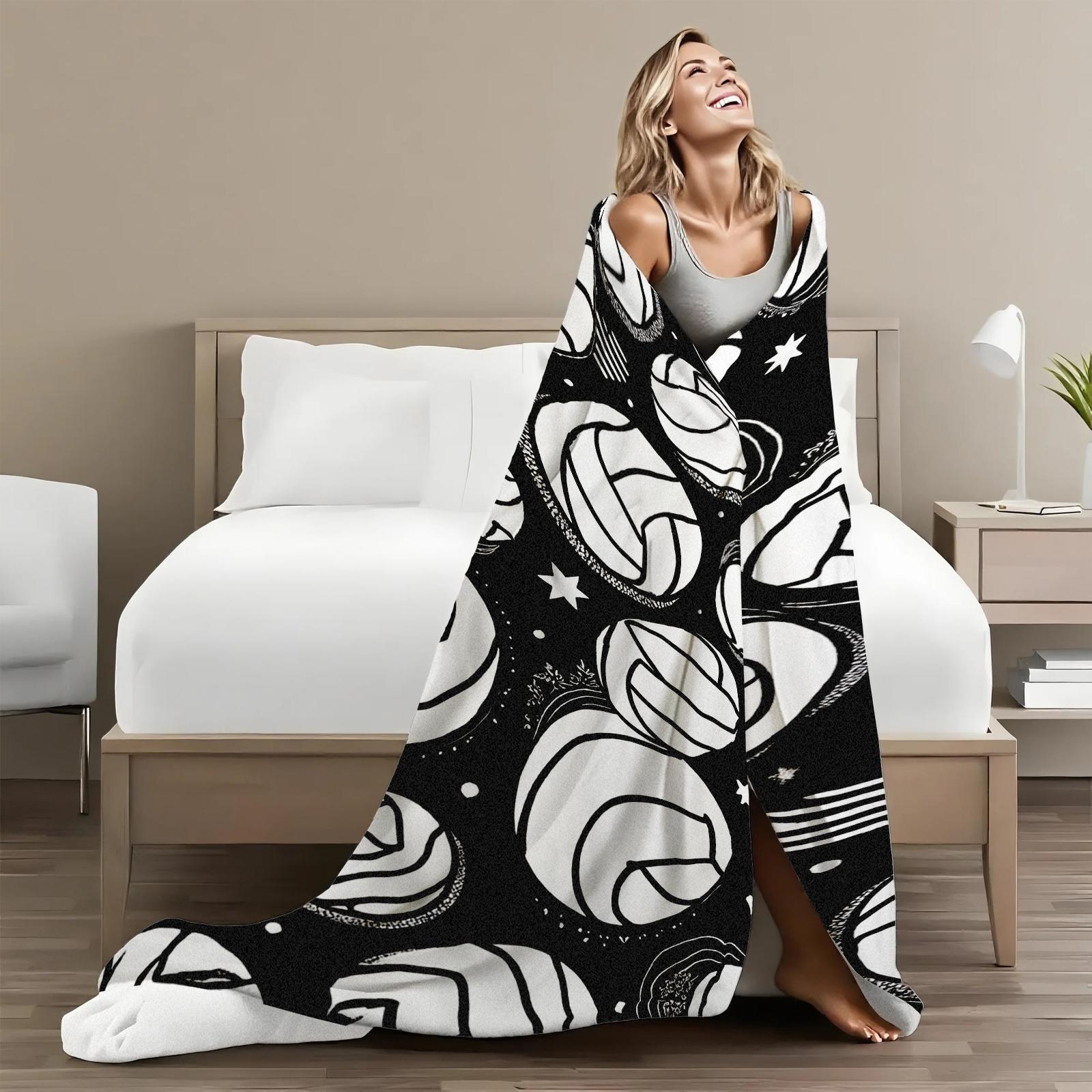 Volleyball Pattern Warm Blanket for Outdoor Sports and Leisure Soft Comfortable Ideal for Sports Enthusiasts and Fans Perfect Christmas or New Year Gift，baseball lover lightweight comfort sofa bed office travel