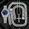 Luxury Punk Style Watch Set, Fashion Jewelry Set, Includes Necklace, Bracelet, Cross Pendant, Quartz Movement, Adjustable Strap, Unisex, All Seasons Wear, Fashionable Jewelry Set, Trendy Jewelry Set, Accessory Set