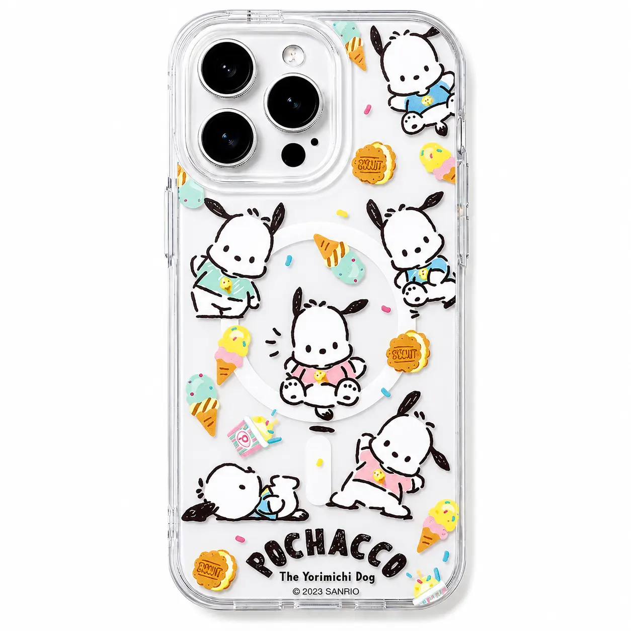 Cute Kawaii Pochacco Ice Cream MagSafe Magnetic Clear Phone Case, Sweet Dog Shockproof Protective Cover, Slim Transparent Case for iPhone 11-17 Series & Samsung Galaxy S22-S26 Ultra