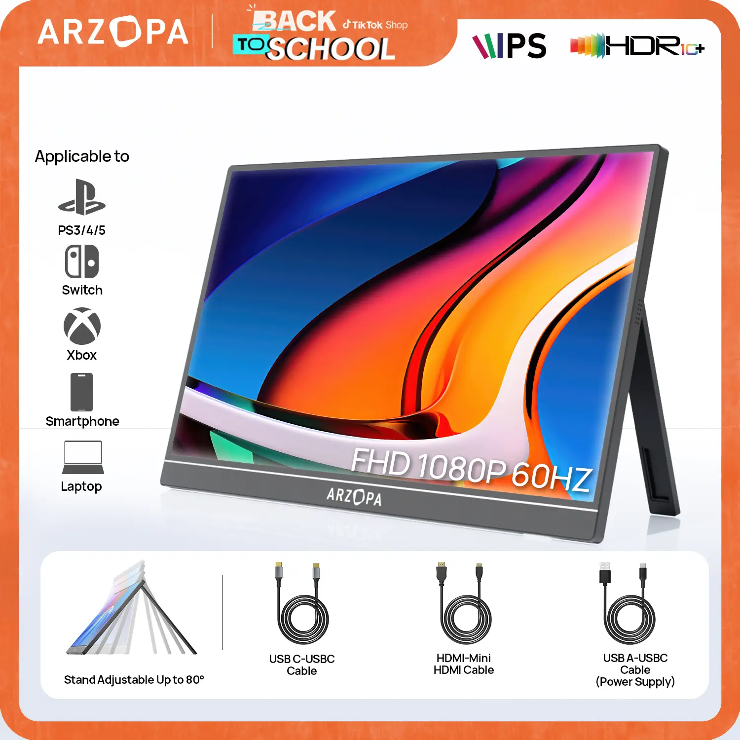 ARZOPA Portable Monitor FHD 1080P Ultra-Slim Portable Laptop Monitor IPS Display for PC MAC Phone Xbox, PS5 - USB C & HDMI Connectivity Remote Work