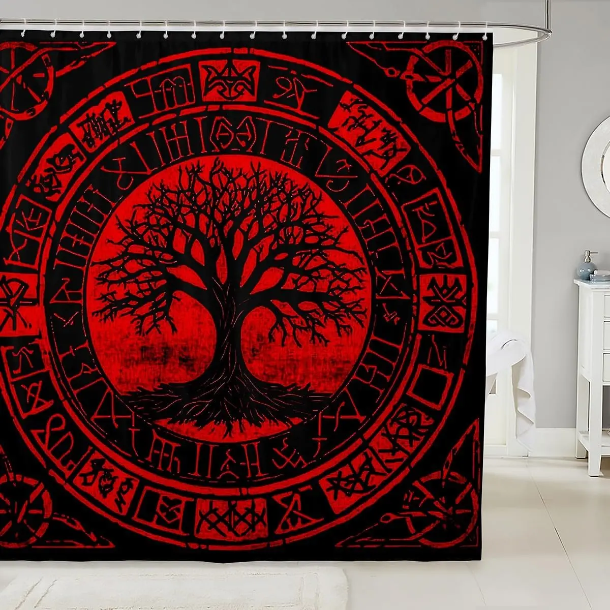 Norse Vi Bath Curtains Mysterious Tree of Life Bathroom Curtains Ancient Vi Shower Curtain Medieval Nautical Mysterious Rune Bathroom Accessories for Adults Men