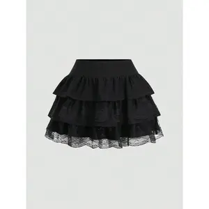Women's textured fabric comparison lace trimmed slim layered cake skirt, pleated skirt, Valentine's DayRAIMENTRY