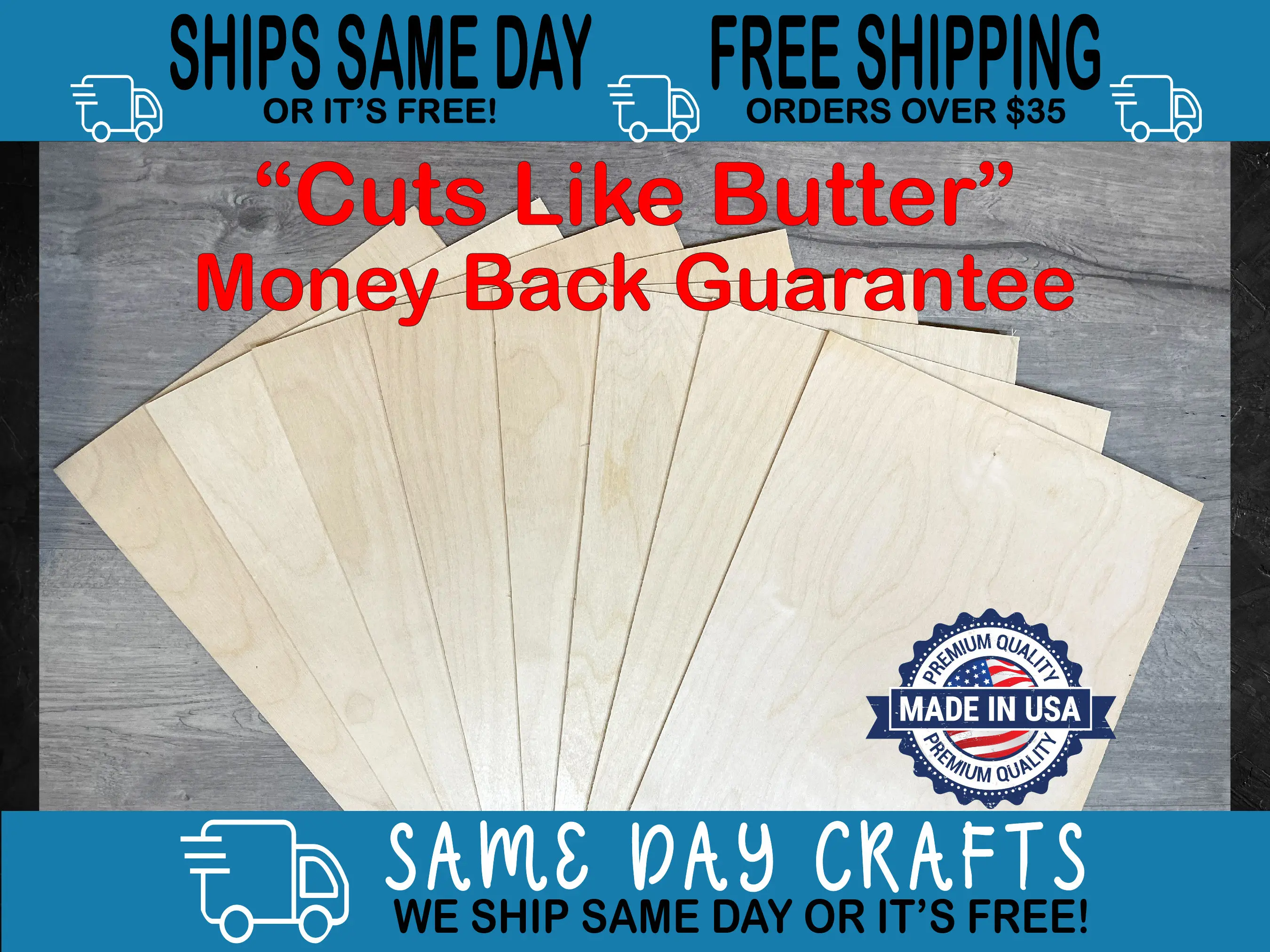 1/8 (3mm) Birch Plywood Sheets - Multiple Sizes - Ships Same Business Day - “Cuts Like Butter" Money Back Guarantee