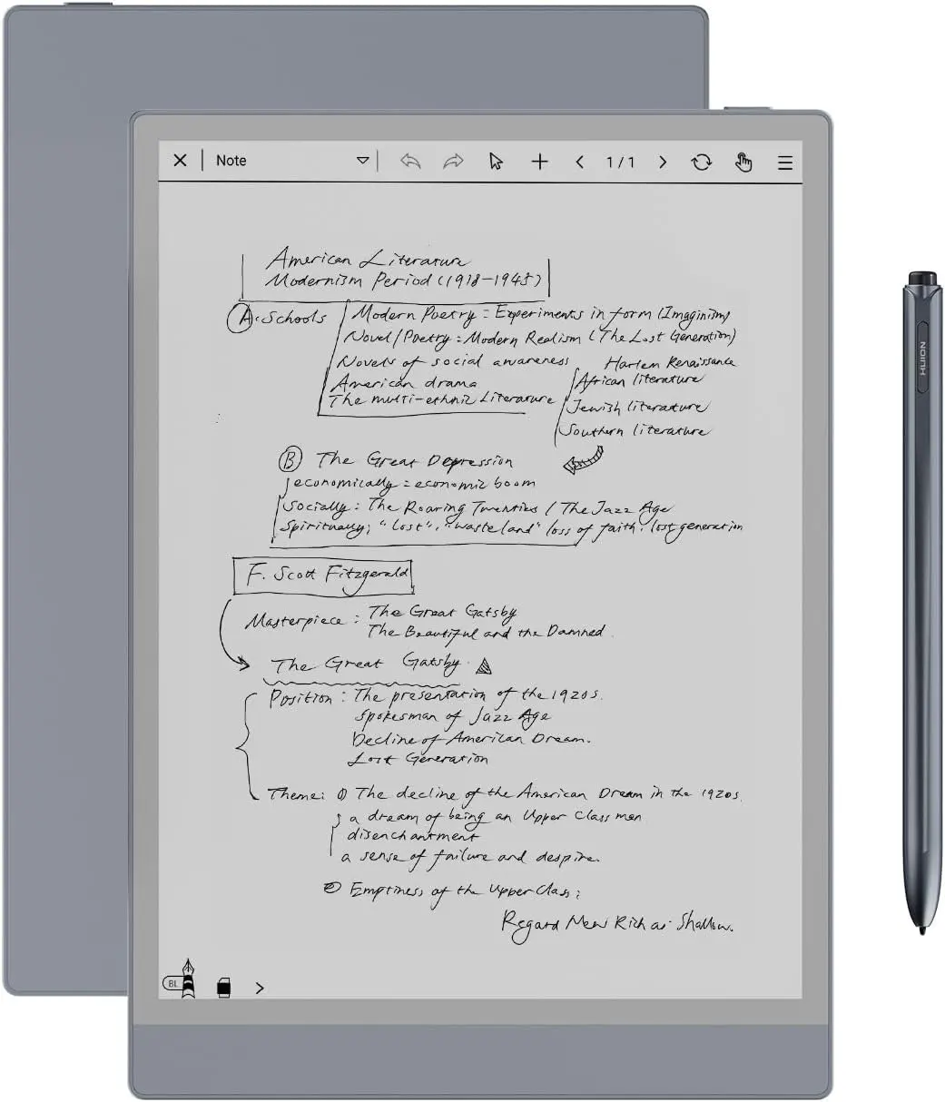 Huion Ink EB1011 E Ink Writing Device, 10.3" Digital Notebook with Adjustable Dual Front Light, Full-Laminated Anti-Glare Glass, Battery-Free Pen (8192 Pressure), Handwritten-to-Text for Reading & Note-Taking, Stylish Design
