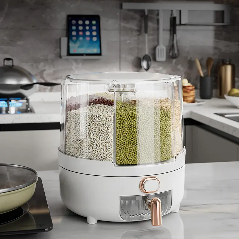 Large Capacity Grain Storage Box, Moisture-Proof Reusable Airtight Leak Proof Plastic Kitchen Dispenser for Rice, Grains, Pet Food, Space-Saving Design